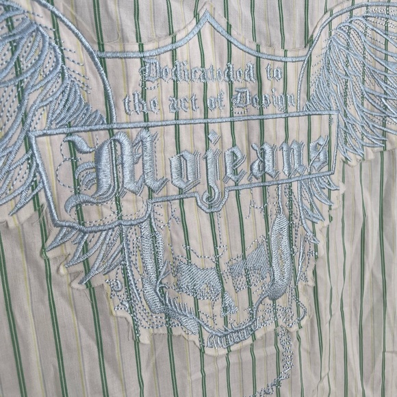 Green Striped embroidered back button down Men's Shirt MoJeans XL - Picture 6 of 10